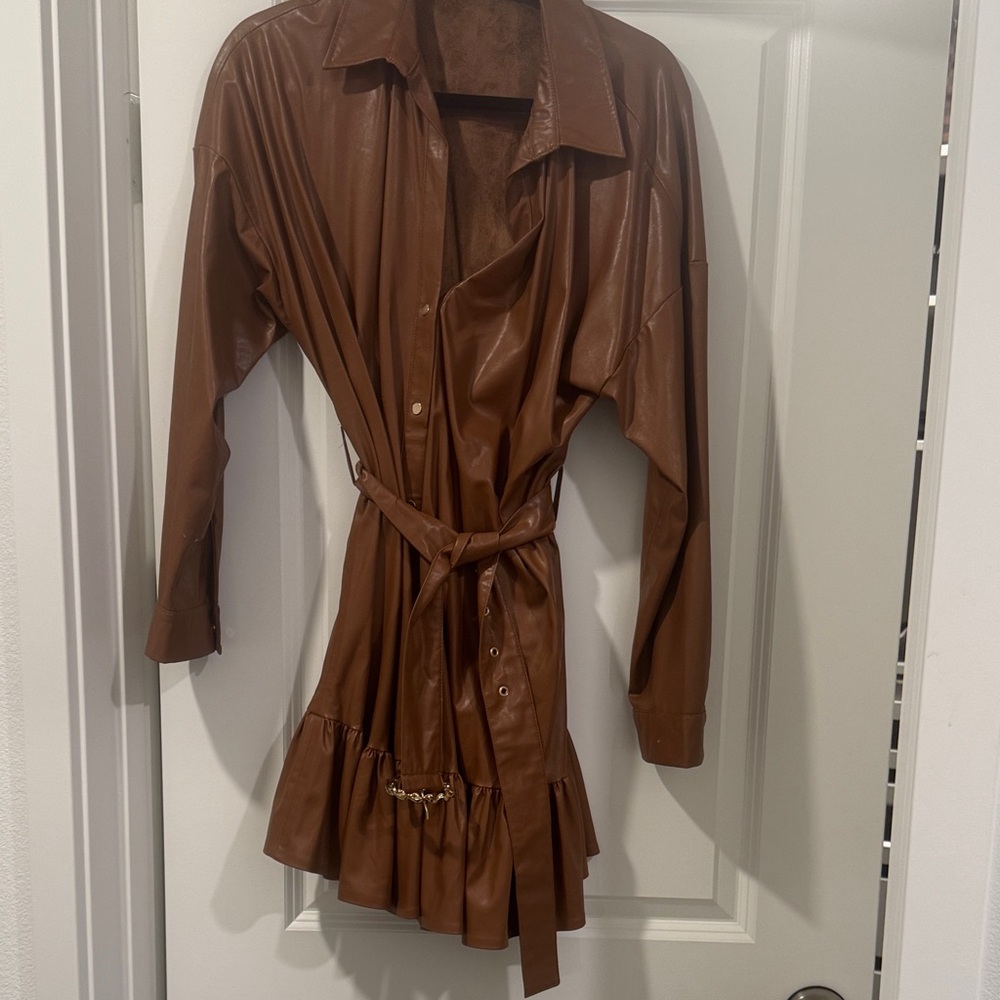 Zara Faux leather Brown Belted Women's dress
